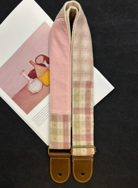 【原创】Loudspeaker 意大利皮革工艺手工粉色系拼布吉他背带