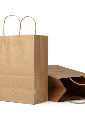 白牛皮大号纸袋手提袋外卖打包袋纯白色沙拉炒饭打包袋黑提绳纸袋
