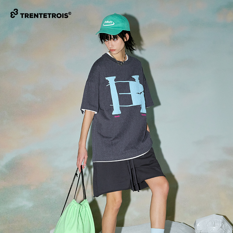 33潮牌休闲短袖T恤古典建筑主题印花潮流宽松半袖T恤