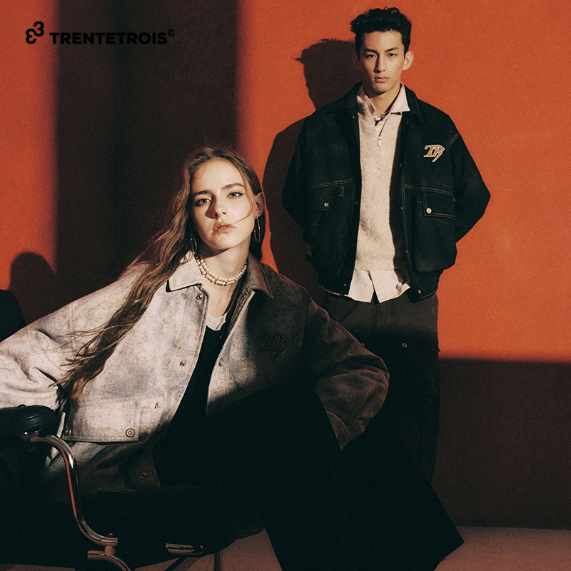 33潮牌翻领牛仔夹克廓形羽绒服男女同款百搭设计感外套