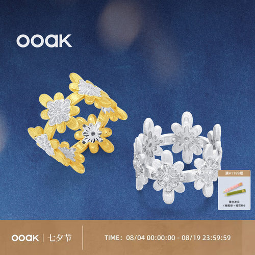 OOAK界格雕金烟花雨系列满圈烟花戒指简约S925银女士轻奢拉丝戒指