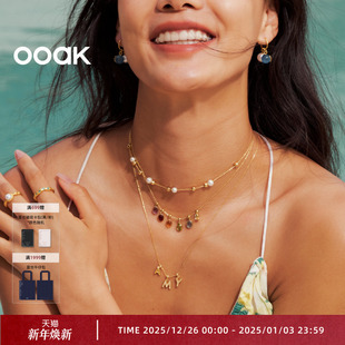 OOAK流金字母半宝石珍珠项链可调节DIY生日礼物时尚 高级感百搭