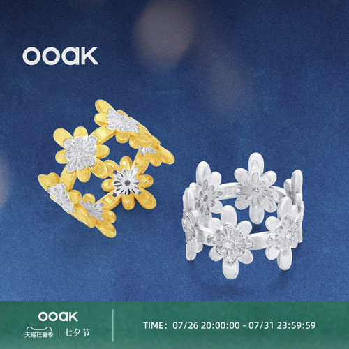 OOAK界格雕金烟花雨系列满圈烟花戒指简约S925银女士轻奢拉丝戒指