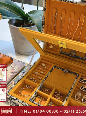 OOAK艺术家复古提花双层首饰盒精美复古防尘耳环项链戒指收纳盒