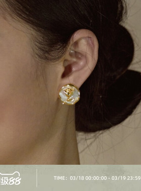 OOAK玫瑰耳钉耳夹项链珍珠耳钉耳环高级百搭饰品简约耳饰法式气质