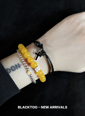 情侣黑色蜡绳925银暗黑系简约