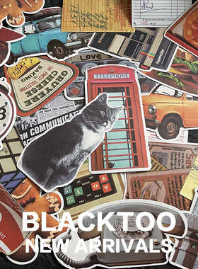 BlackToo/复古系笑脸标签磁带可乐猫咪贴纸 ins风趣味防水贴画