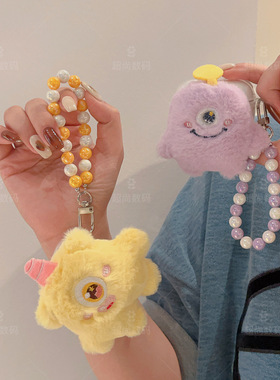 毛绒大眼小怪兽适用oppo enco air3耳机壳X2秋冬Ferr2i蓝牙free3保护套play女w51可爱w31灵动版air2pro潮牌R2