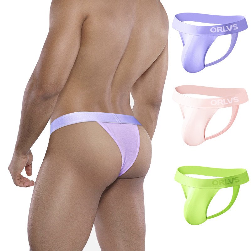 性感男士比基尼低腰丁字裤莫代尔透气薄款糖果色性感U凸单丁裤