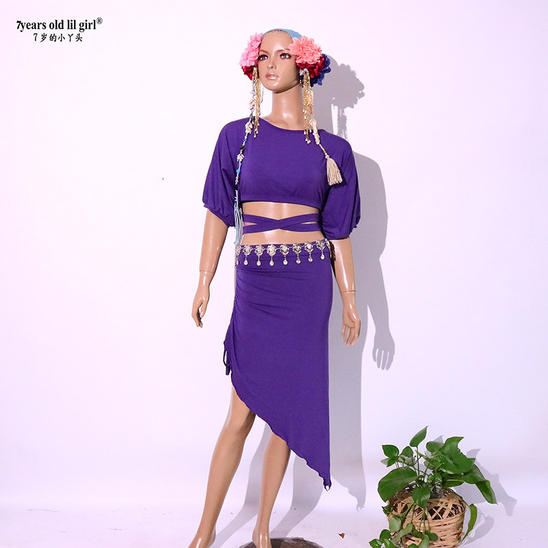 肚皮舞练功服套装新款上市莫代尔人棉蝙蝠袖上衣抽皱包臀裙GOO55