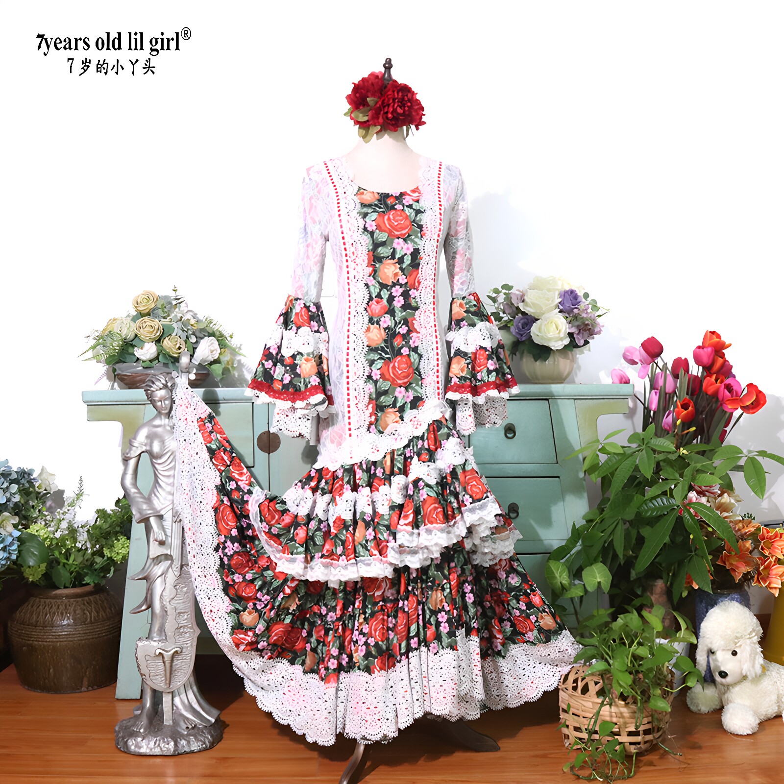 定制Flamenco金靖同款弗拉门戈西班牙舞裙连衣裙演出服舞裙ENE25