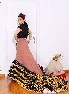 舞蹈服Flamengo弗拉门戈长尾裙BATA西班牙演出服品牌设计 CWQ06