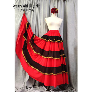 弗拉门戈舞裙练习裙佛朗明哥荷叶边多色可选红色 9EX64
