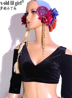 ATS美国部落肚皮舞choli秋丽台湾丝绒V领露背开肩中袖上衣FA18