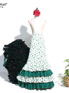 订做舞蹈服Flamengo弗拉门戈长尾裙BATA演出服西班牙舞服CWQ39