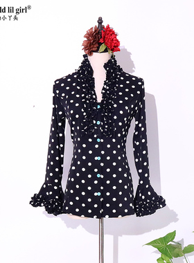 Flamenco佛朗明哥舞西班牙舞意大利波点圆点荷叶袖上衣热卖ELM04