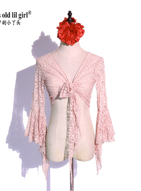 舞蹈练功演出服2021新品部落肚皮舞韩国蕾丝5分尖喇叭袖上衣DI109