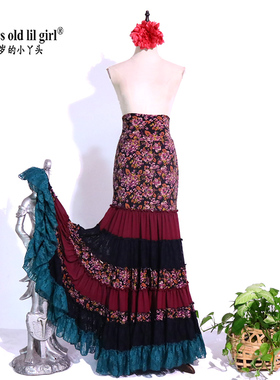 弗拉门戈佛朗明哥高腰高弹力拼接大摆舞裙多色可选2024新款 HF01