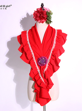 7yearsoldlilgirl舞蹈服饰弗拉门戈热销雪纺红色围巾披肩BK420