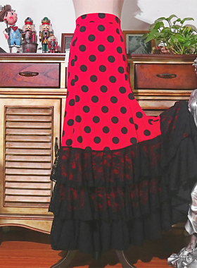 西班牙弗拉门戈Flamengo舞半身裙女新款印花波点荷叶边裙热卖ESS2