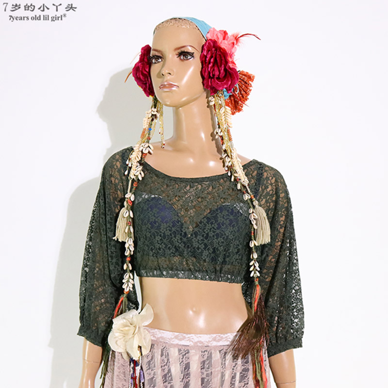 肚皮舞上衣女2019春夏新款练功服韩国蕾丝蝙蝠袖BRR31