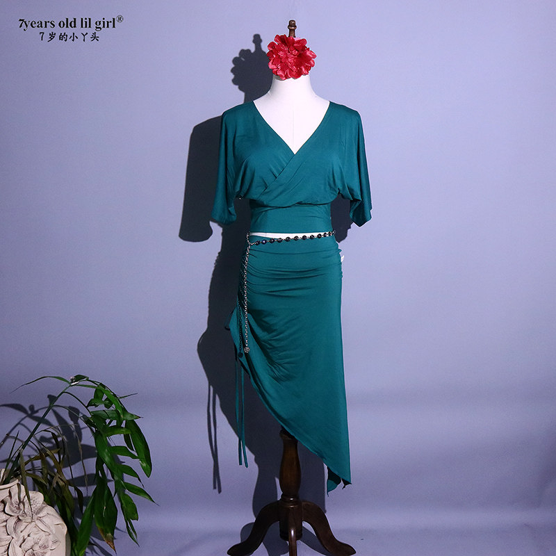 肚皮舞练功服套装新款热销莫代尔人棉蝙蝠袖上衣抽皱包臀裙GKK25