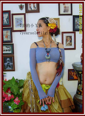 肚皮舞练功服品牌设计秋冬网纱台湾水纱无肩扣指上衣  CG09