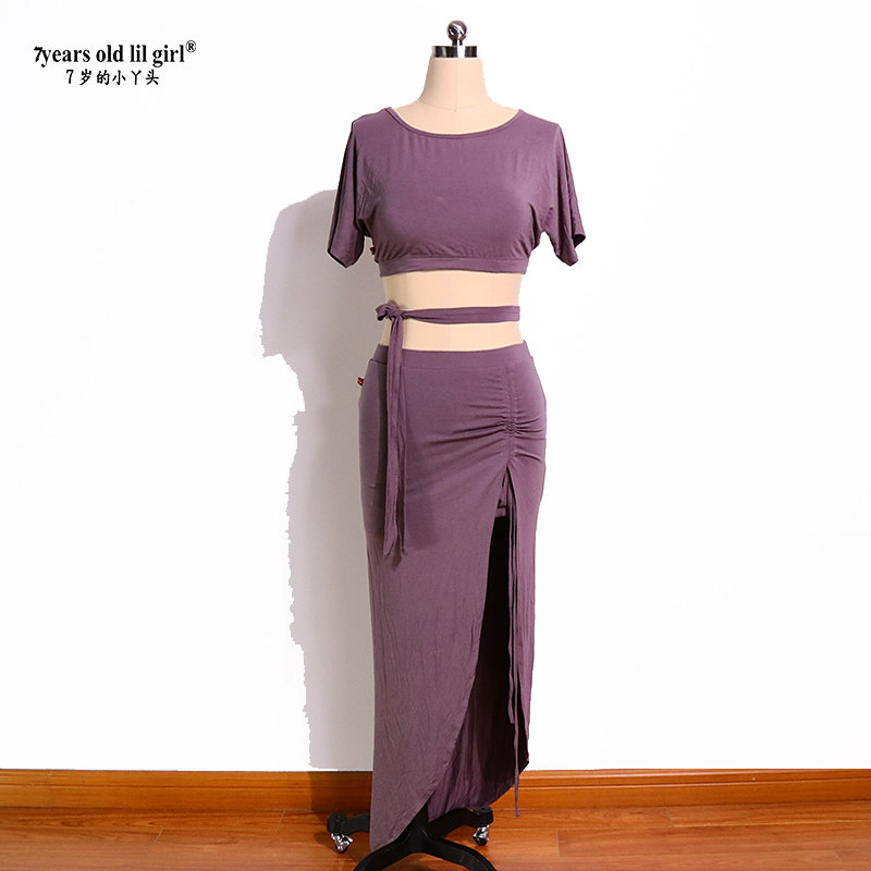 肚皮舞练功服套装新品莫代尔人棉绑带蝙蝠袖上衣抽皱包臀裙GOO51