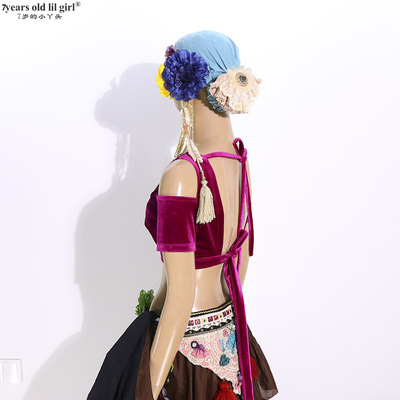 7yearsoldlilgirlATS部落肚皮舞练功服choli丝绒V领露背开肩热销