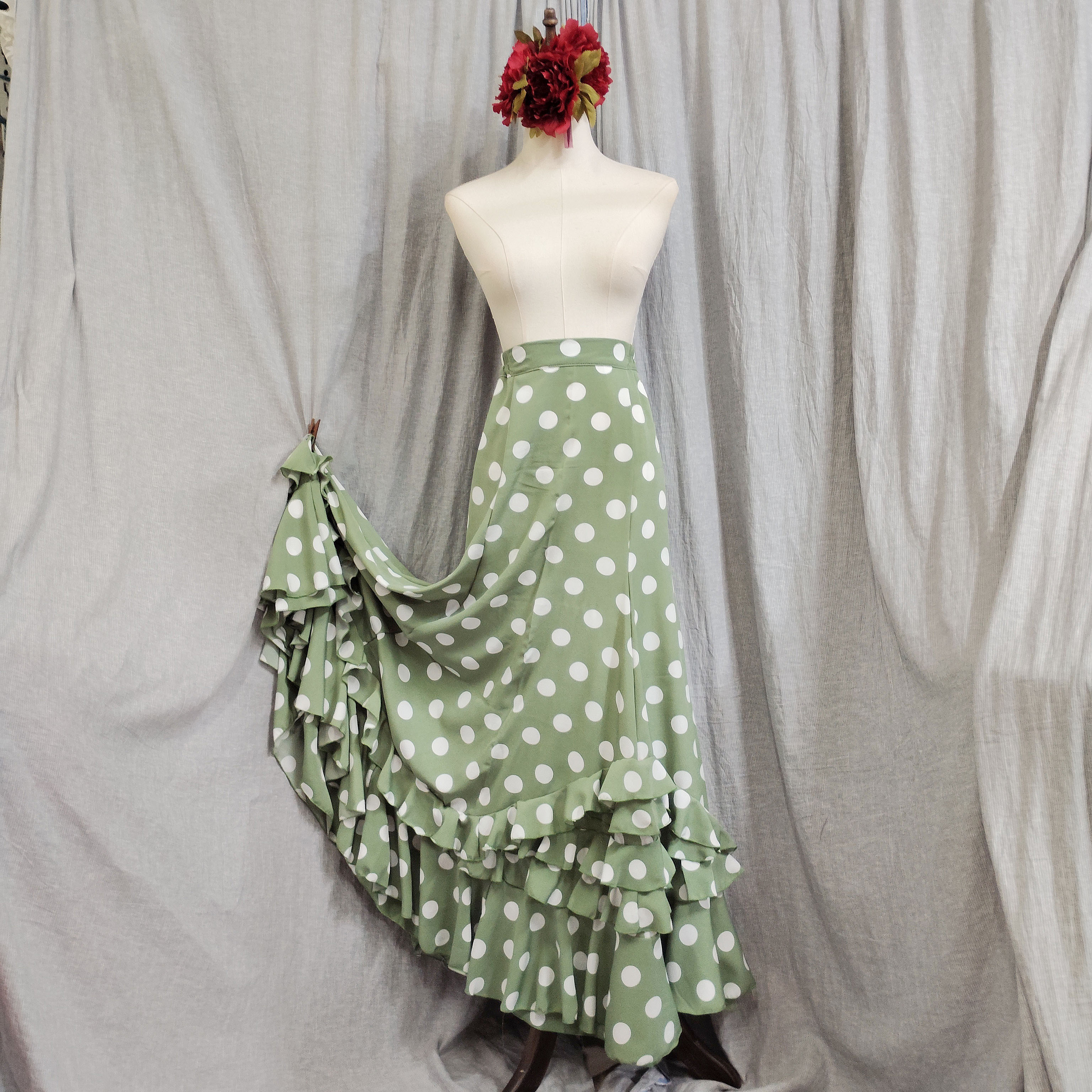 弗拉门戈舞裙包臀多层荷叶边裙