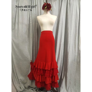 弗拉门戈舞裙练习佛朗明哥鱼尾裙品牌设计挪威麻荷叶边 DTT101