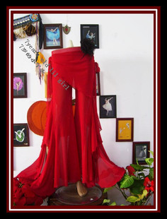 肚皮舞裤子2025新款水纱小屁帘高侧衩大荷叶边喇叭裤GC20