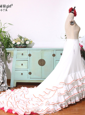 订做舞蹈服Flamengo弗拉门戈长尾裙BATA演出服西班牙舞服CWQ48