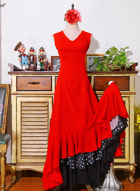 原创西班牙弗拉门戈练习演出Flamengo热销不透雪纺连衣舞裙EK02