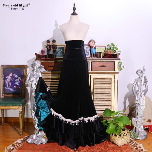 弗拉门戈舞裙半身裙丝绒