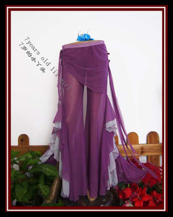 肚皮舞裤子2021台湾水沙小屁帘高侧衩双层荷叶边喇叭裤 GC33