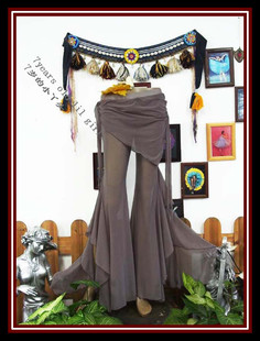 肚皮舞裤子2019新款 台湾水纱小屁帘高侧衩大荷叶边喇叭裤 GC45