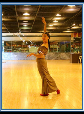 2018肚皮舞演出练功莫代尔人棉4片抽皱开衩包臀裙HHV 2