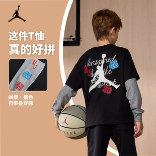 Nike Air Jordan耐克童装男童假两件长袖24春新款中大童套头卫衣