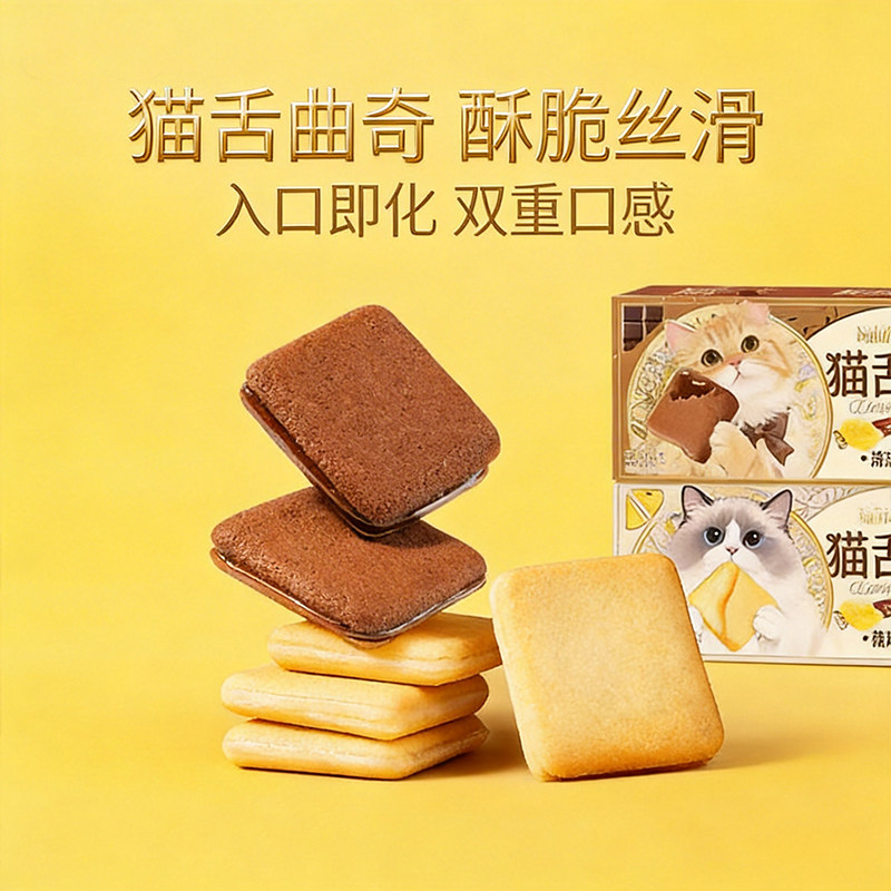 莎布蕾猫舌曲奇芝士味巧克力夹心饼干休闲零食品独立包装猫舌饼干