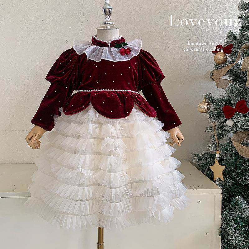 英国Next Naive女童公主裙秋装2025新款洋气儿童网纱泡泡袖连衣裙