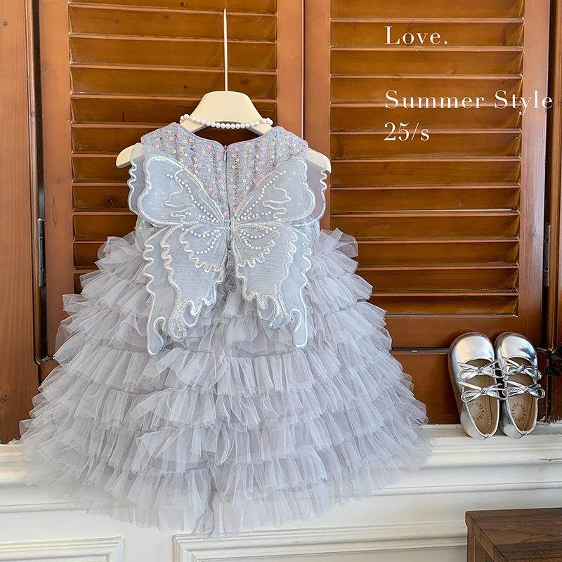 英国Next Naive女童夏季连衣裙2025新款儿童蝴蝶翅膀蓬蓬网纱公主