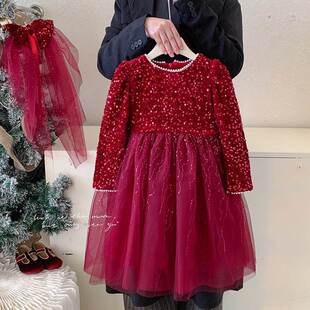 英国Next Naive女童连衣裙冬装儿童高级感洋气亮片公主裙儿童红色