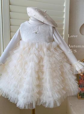 英国Next Naive女童连衣裙春秋2025儿童礼服白色高定生日公主裙宝