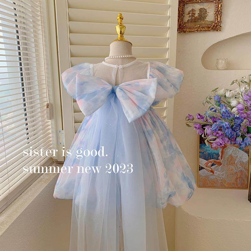 英国Next Naive女小童夏装钉珍珠花边仙女裙女宝宝洋气蕾丝泡泡袖