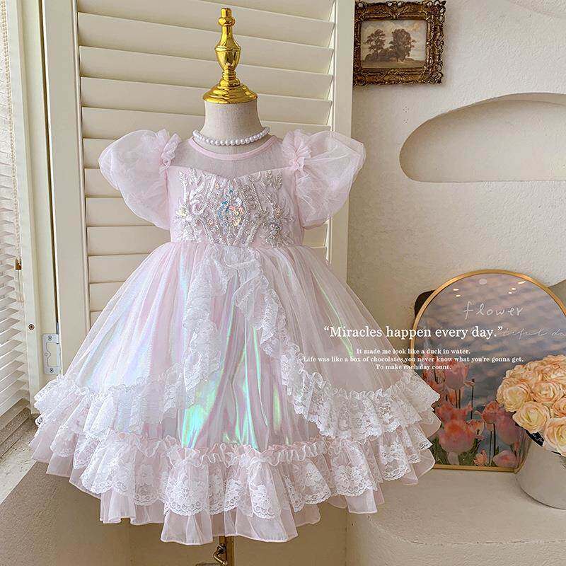 英国Next Naive女童连衣裙2025夏季新款女宝宝亮片网纱公主裙生日