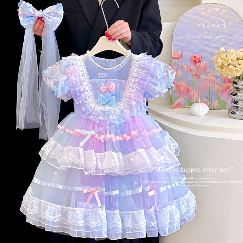 英国Next Naive外贸女童公主裙2025新款儿童生日礼服蝴蝶结蓬蓬纱