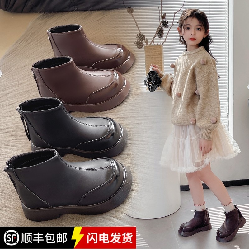真皮女童马丁靴冬季新款儿童加绒保暖皮靴洋气小女孩公主靴防滑短