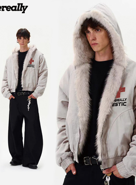SUPEREALLY李鑫一薛八一韩瑞泽同款美式十字架保暖抗寒毛绒棉服