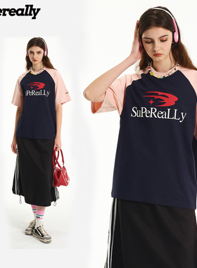 SUPEREALLY 穆祉丞 智恩涵同款防晒UPF50+短袖插肩撞色T恤